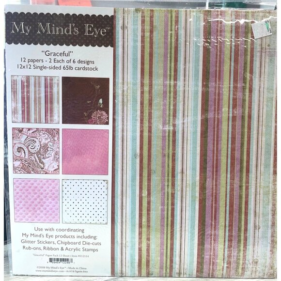 My Minds Eye Graceful 12x12 Single-Sided Cardstock Paper Pad Scrapbooking Pink - Picture 1 of 2
